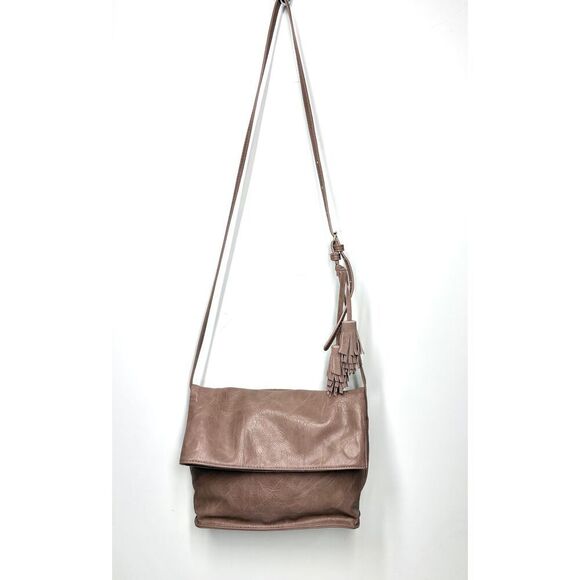 Antik Kraft Boho Brown Suede Vegan Leather Fold Over Crossbody Purse Tassel - Picture 3 of 9
